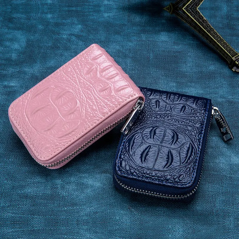 

New Crocodile Pattern Organ Credit Card Holder for Women Lady Split Leather Zipper Bank Cards Organizer Small Money Coins Bag