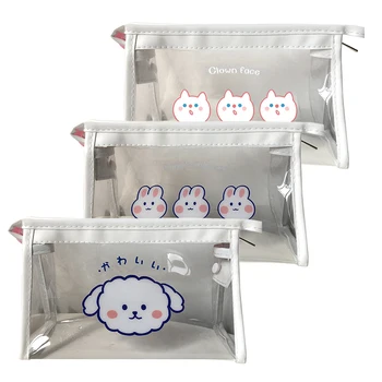 

Storage Box Mask Makeup Organizer Toiletry-Bag Cosmetic-Bag Storage-Pouch Transparent Travel Toothbrush Bag Rabbit Flower Cute