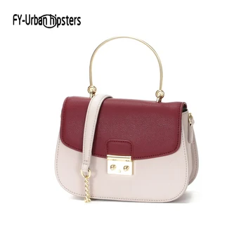 

Guenine Leather Luxury Designer Handbags Contrast Color Small Crossbody Bag for Women 2020 Metal Chain Shoulder Bag Fashion