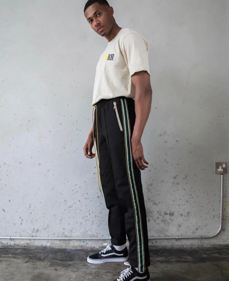 Лучшая версия Rhude сторона золотые полосатые женские мужские штаны для бега хип-хоп мужские повседневные спортивные штаны бегунов Rhude