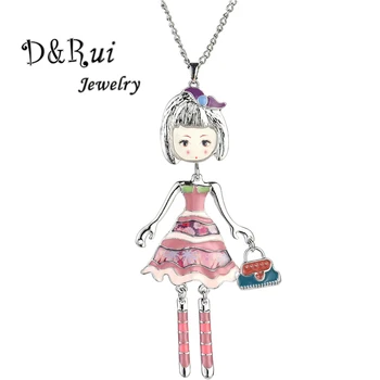

Fashion Girl Necklaces for Women 2019 Statement Alloy Doll Pendant Silver Color Long Chain Necklace Jewelry Birthday Party Gift