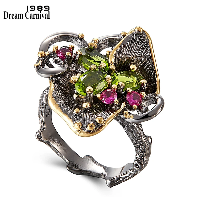 

DreamCarnival 1989 New Arrive Vintage Women Flower Rings Hot Pick Black Gold Coated Chic Jewlery Ring Party Must Have WA11669