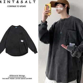 

Men's T-shirt 2020 spring/summer new slim, solid, matte, long-sleeved, loose-fitting, casual, round-neck men's wear