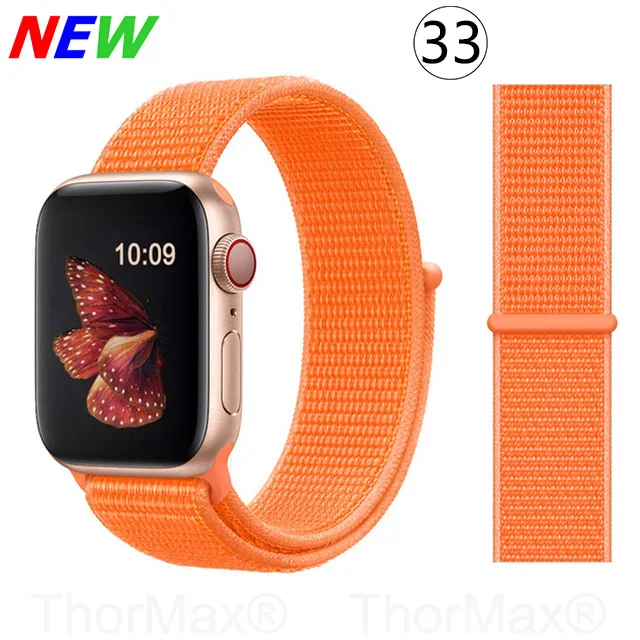 33-Papaya Ремешок для часов Apple Watch 4 серии 5 4 3 мягкий легкий дышащий нейлоновый спортивный ремешок 38 мм 42 мм 40 мм 44 мм Ремешки для наручных часов - Цвет ремешка: 33-Papaya