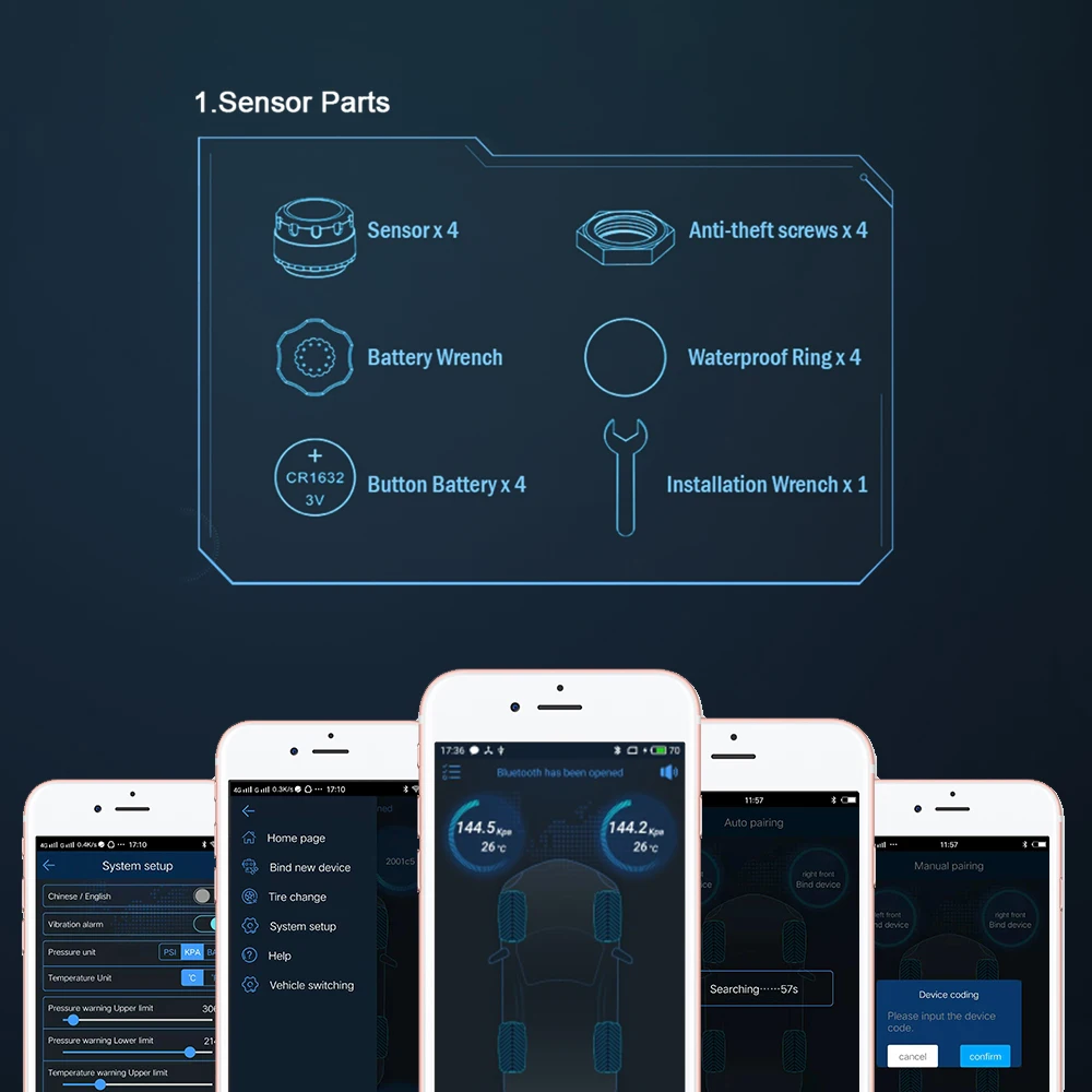 TPMS Tire Pressure Alarm system Sensor For Motorcycle/Car tpms Bluetooth 5.0 TMPS Android/IOS Tyre Pressure Monitoring System