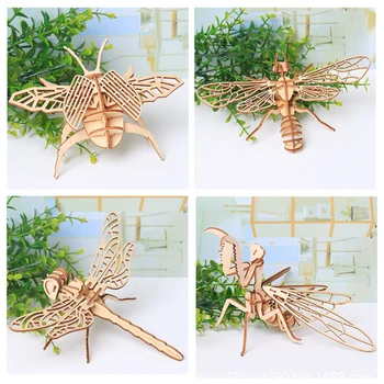 

3D Wooden Puzzle DIY Jigsaw Board Wooden Puzzle Insect Animal Handmade Educational Assembly Model Toy Gift for Children New