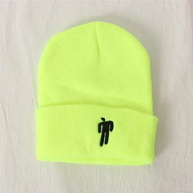 Billie Eilish Beanie цвета вязаная зимняя шапка однотонный хип-хоп трикотажный свитер шляпа костюм капитана аксессуар подарки теплая зима - Цвет: Fluorescent Yellow