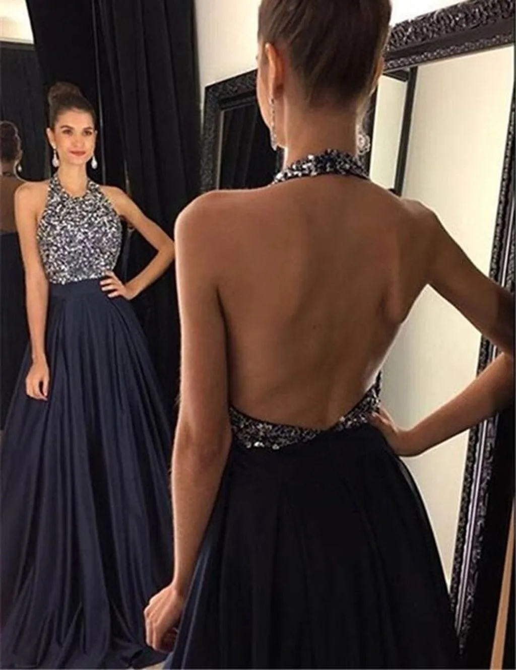 

European And American-Style Hot Selling New Style Evening Gown Hot Selling Sleeveless Halter Sequin Midi Cocktail Dress