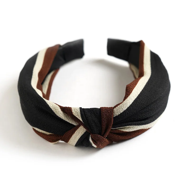 Stripe black Женские мягкие резинки для волос с узлом ободок в богемном стиле, винтажные обручи для волос, тюрбан, повязка для волос, одноцветные полосы, аксессуары для волос - Цвет: Stripe black