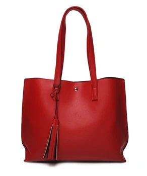 

Solid Faux Leather Tote Bag Tassel Women Handbag PU Purse DOM1434