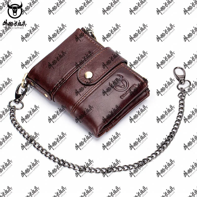 Bull Captain Leather Leather Retro Full-Grain Leather Short Wallet Anti-Theft Brush Zipper to Send Father Husband Wallet