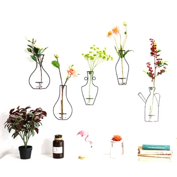 

Nordic Wrought Iron Wall Hanging Simple Modern Wall Decoration Hydroponic Vase Ornaments Home Living Room Corridor Wall
