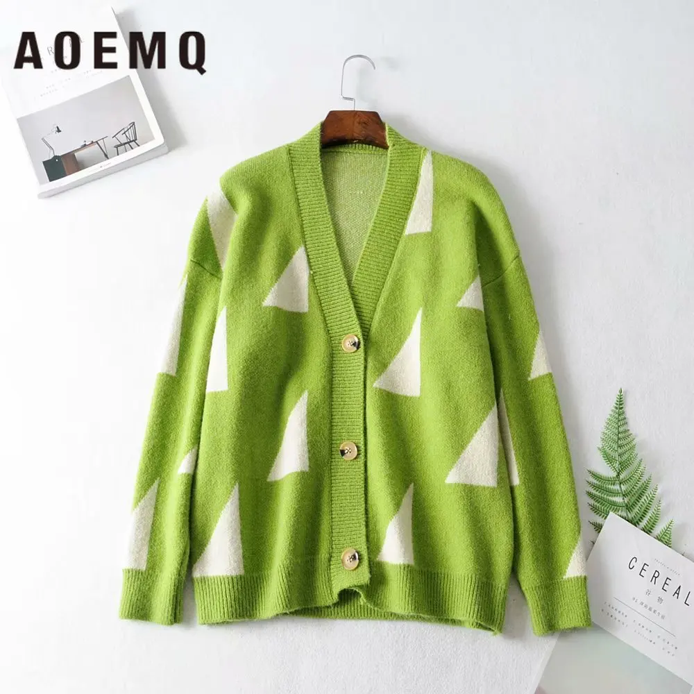 

AOEMQ Thick Fashion Sweaters Winter Cardigan Outwear Christmas Sweaters Irregular Geometry Print Grandma Sweaters Clothing