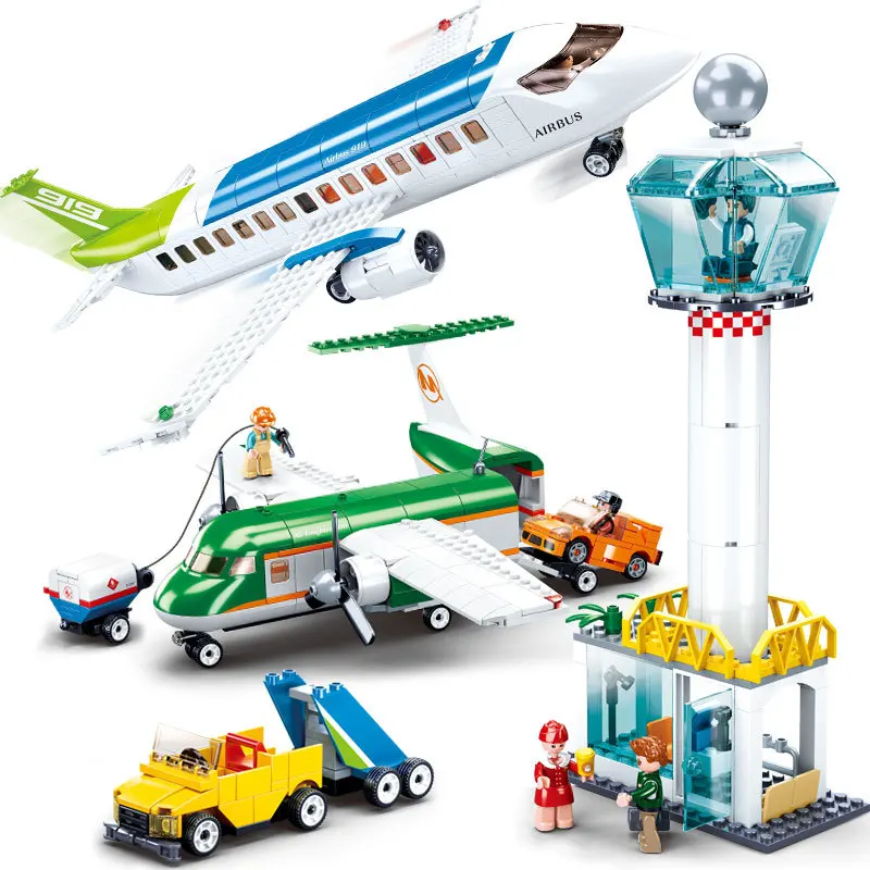 SLUBAN City Civil Aviation Airport Airplane Passenger Plane Airbus MOC Figures Building Blocks Bricks Classic Model Toys For Kid | Игрушки и