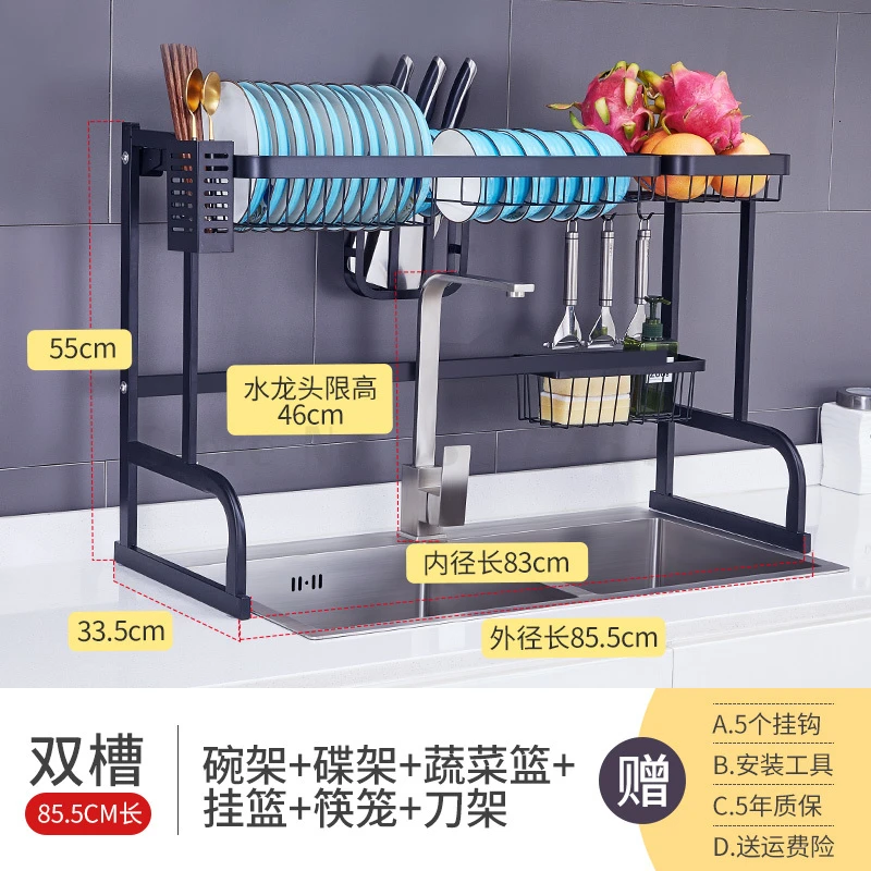 Black Stainless Steel Sink Drain-rack Bowl Kitchen Storage Rack Kitchen Storage Organization Kitchen Accessories Organizer cheap - Цвет: Розовое золото