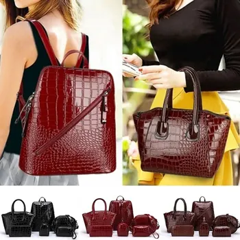 

6Pcs/Set Women Handbags Sets Fashion Luxury Crocodile Pattern PU Leather Shoulder Bags Satchel Messenger Clutches Composite Bags