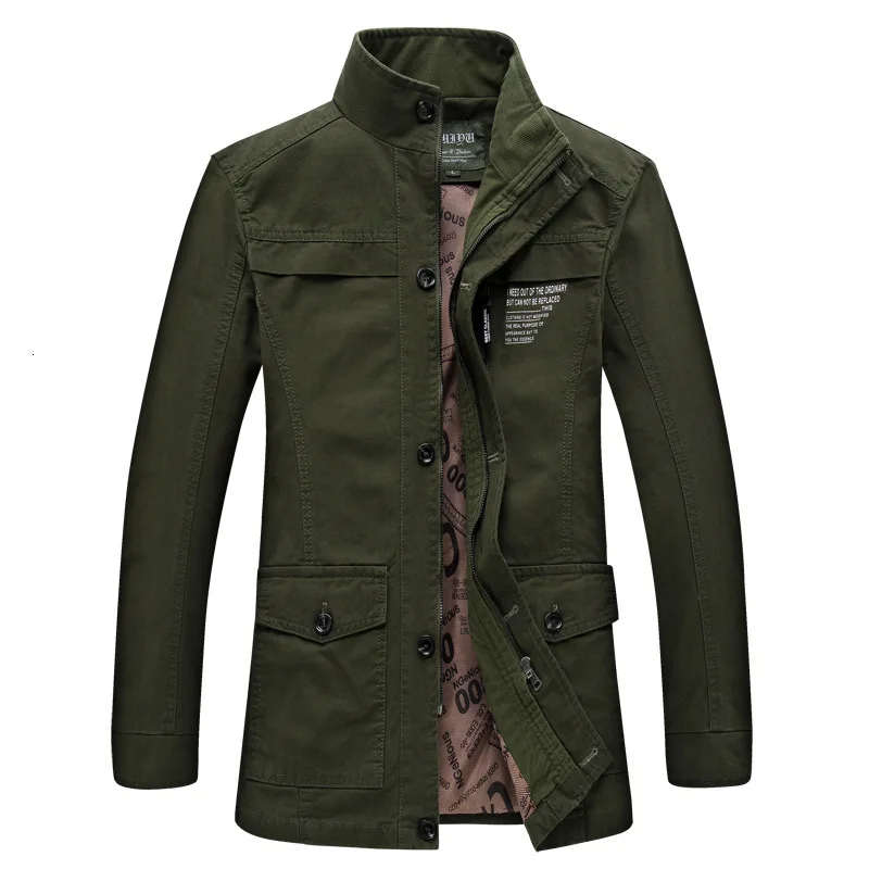 Man Jacket Pure Cotton Middle Age Loose Coat Men's Wear Leisure Time Long Fund Dad Dress Men's Windbreaker - Цвет: green