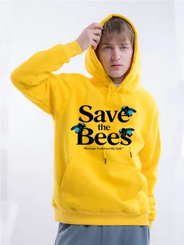 

Europe and America Hot Sale SAve Bees Men's and Women's Hooded Pullover Street Trend Plus Velvet Hooded Long Sleeve Shirt