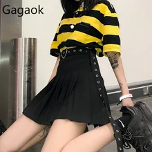 Gagaok женская уличная юбка весна осень Новые однотонные плиссированные пояса Империя повседневные Дикие ретро женские модные корейские юбки