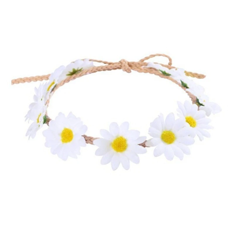 Sugarbay Czeski Daisy Wianek Słonecznik Warkocz Pałąk Festiwal Stretch Akcesoria Do Włosów Kwiat Biały Korona Kobiety Hairband