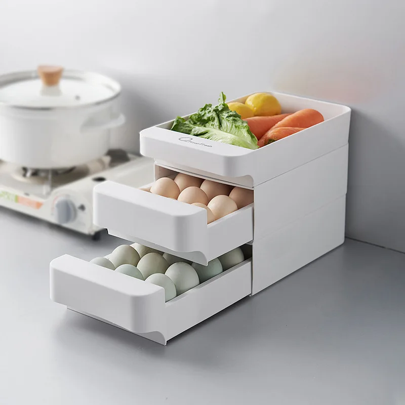 

Kitchen refrigerator three-layer drawer type plastic egg box, divided multi-layer egg storage box storage box storage box
