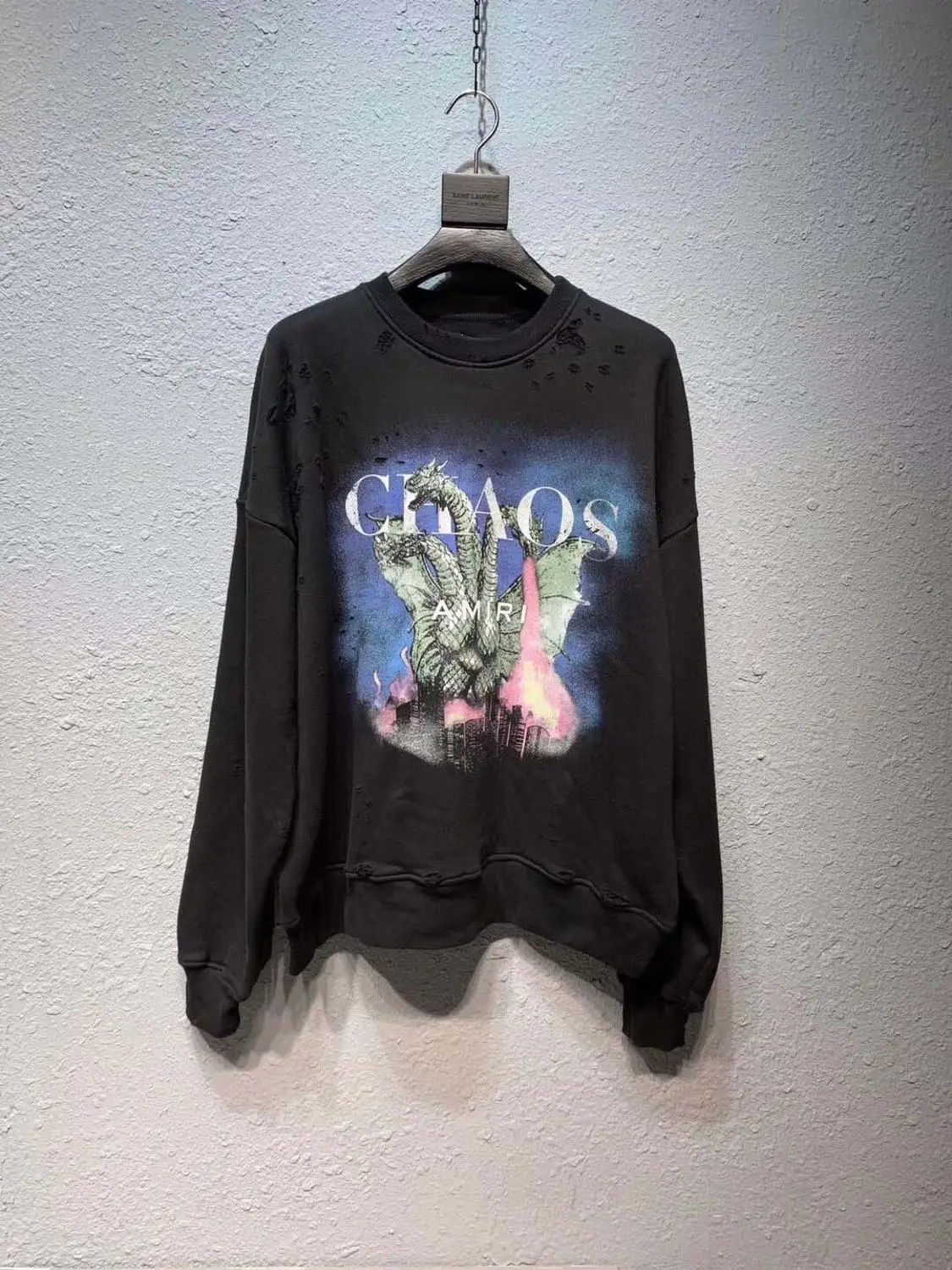 

men vintage washed Distressed oversize round neck sweatshirt