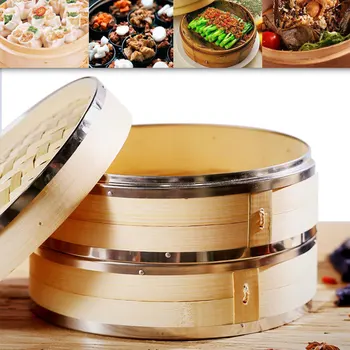 

2 Tier Bamboo Steamer Small 2-Tiers with Lid Strong Durable and Reinforced Best for Dim Sum Vegetables Meat and Fish Hand Made
