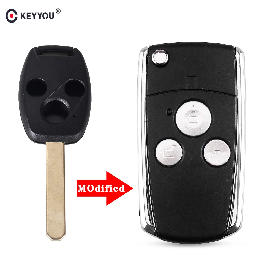 KEYYOU модифицированный откидной складной необработанный дистанционный пульт для ключей автомобиля чехол Fob 3 кнопки для Honda для JAZZ/CRV Odyssey, Civic ACCORD