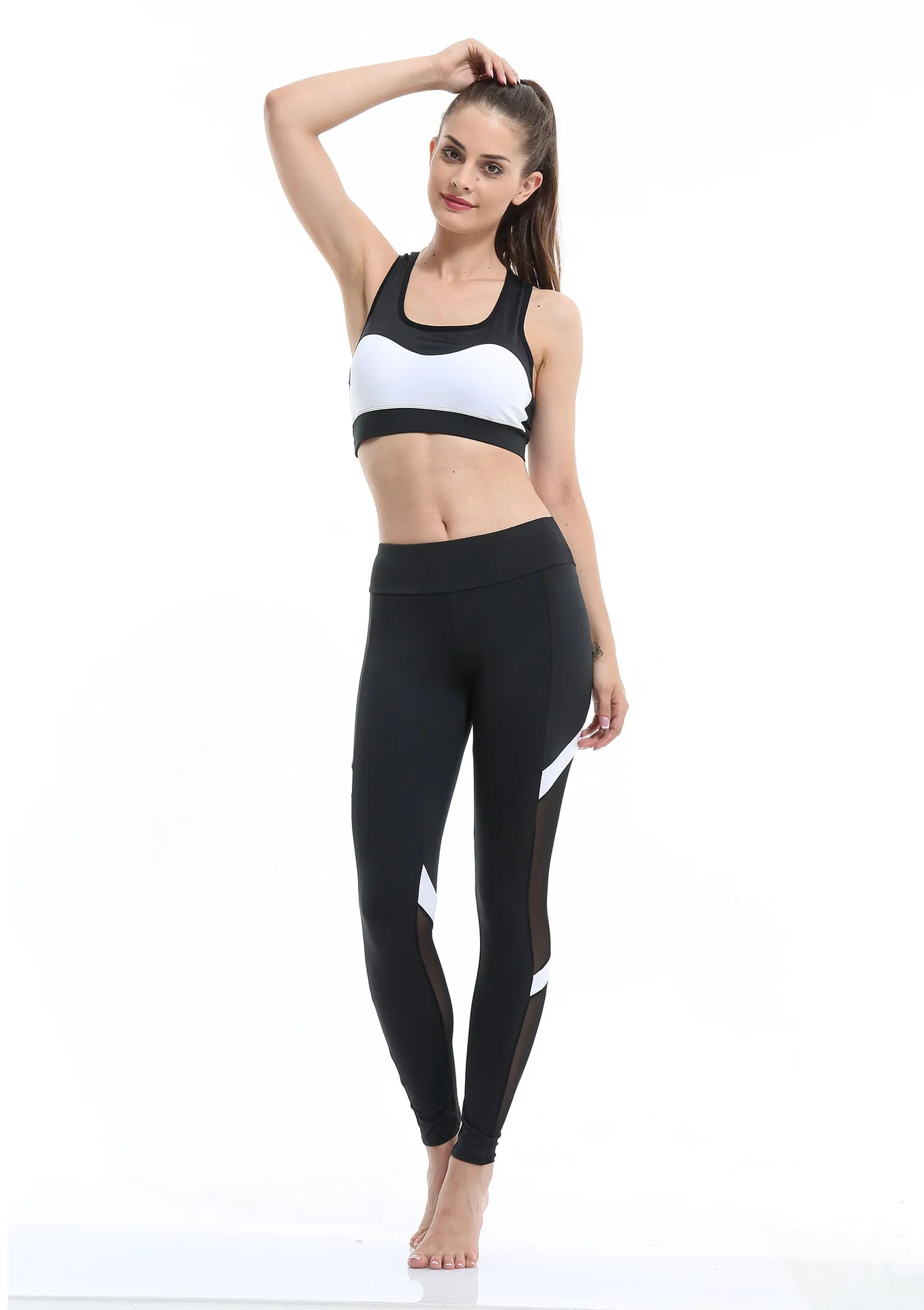 European and American trend fitness Leggings Two-section mesh high waist elastic breathable hip dress leggings women workout