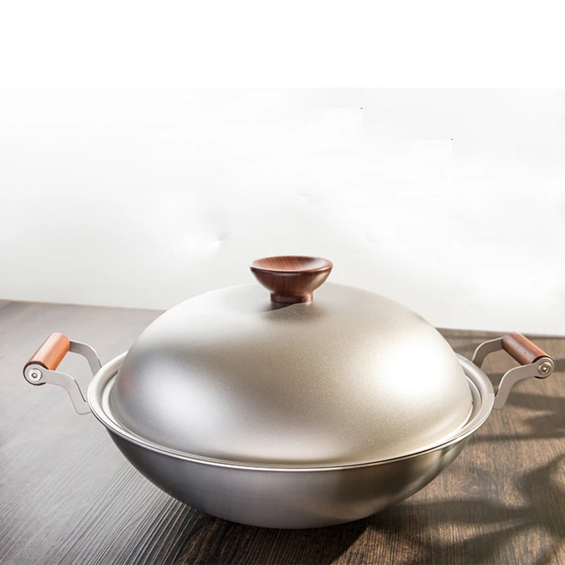 US $223.67 Keith Wok Multifunction Wooden Handle Titanium Wok Frying Pan Gas Cooker Cookware Healthy NonToxic Cookware Picnic Wok 35L