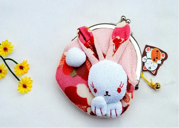 Оригинальная японская шелковая ткань Kawaii мультяшное кимоно Lucky rabbit разнообразие изображений Zero сумка для монет Женская тканевая Сумочка Кошелек