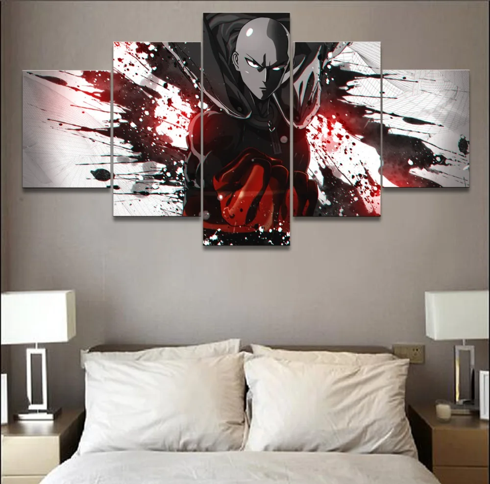 

Modern Artwork Home Decor Living Room Wall Art Painting Pictures Canvas Printed 5 Panel Anime One-Punch Man Saitama Poster