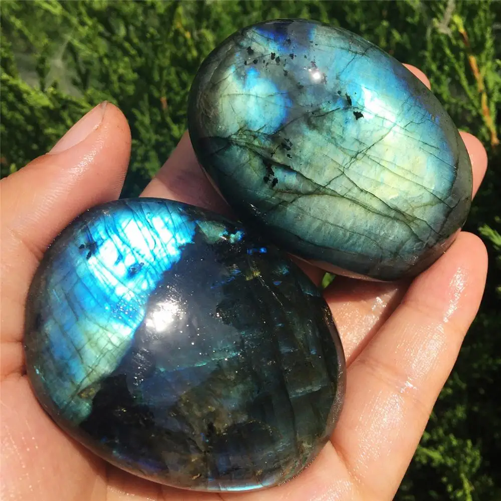 3pcs Colorful Natural Crystal Moonstone Raw Gemstone Polished Quartz Labradorite Moonlight Palm Stone Healing Decoration Crafts