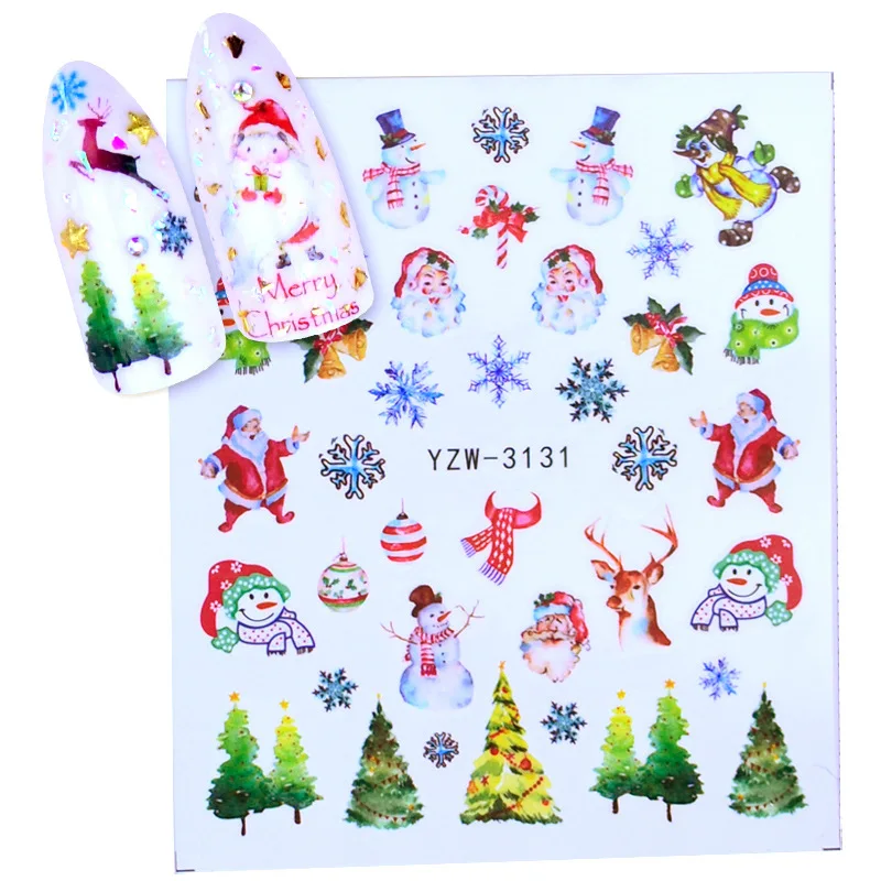 3D Рождественские переводные наклейки с животными для ногтей, Полные Обертывания, животные, лось, волк, экологически чистые маникюрные наклейки с цветами - Цвет: 3131