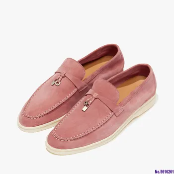 

Women Genuine Leather Summer Shoes Metal Decoration Chunky Heels Pumps 2020 Newest Cow Suede Loafer Office Shoes Woman