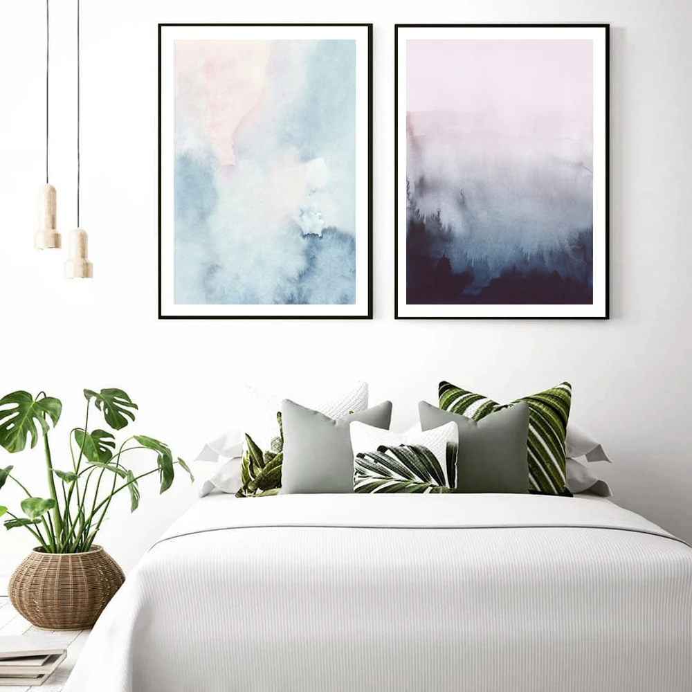 Abstract Painting Modern Wall Picture Watercolor Blue and Pink Pastel Poster Canvas Prints Living Room Home Decor | Дом и сад