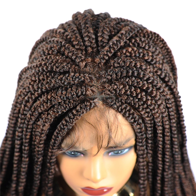Perucas para Afro Dianteira do Laço Sintético com Cabelo do Corpo Resistente ao Calor Brown Trançado Feminino Ombre Peruca Fibra 4x4lace Caixa Tranças 18'brown 11 ombre peruca dianteira do laço sintético com
