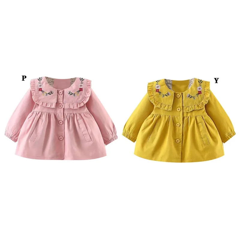 Kids Coats Winter Baby Girl Embroidery Flower Design Long Sleeve Loose Outerwear Jacket Clothes
