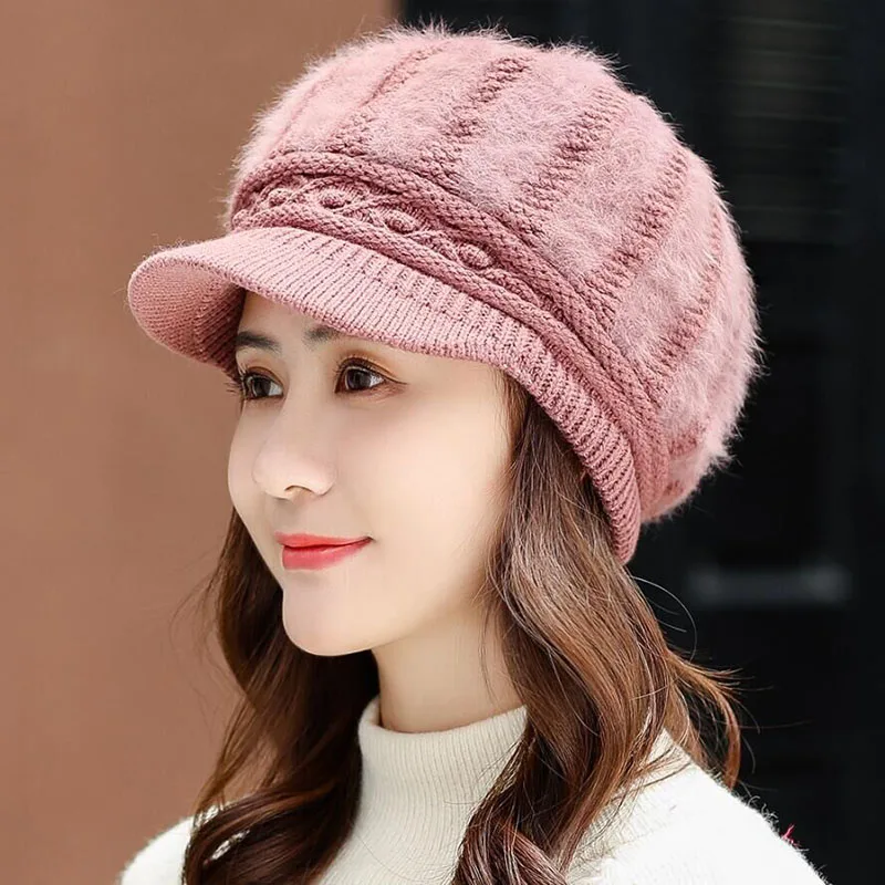 Hat HANGYUNXUANHAO, Модный берет для женщин, зимняя теплая шапка, меховые береты из искусственного кролика, головные уборы для женщин, вязаная шапка