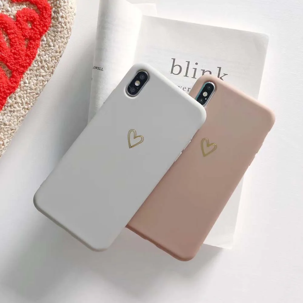 Чехлы с принтом в виде сердца для iPhone 7 8 Plus мягкий силиконовый чехол однотонный XS 6