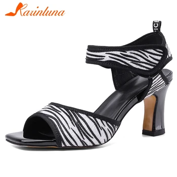

Karinluna 2020 Hot Sale Large Size 42 High Quality Hook&Loop Summer Sandals Woman Shoes Peep Toe High Heels Party Sandals