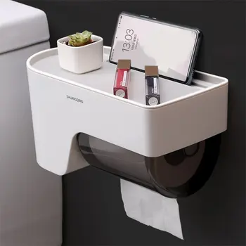 

Wall Mounted Self-Adhesive Toilet Paper Holder Waterproof Home Bathroom Tissue Box Organizer Storage Rack Holder Shelf Stand