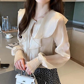 

Chiffon Full Ruffled Blusas Femininas De Ver O 2019 Korean Fashion Clothing Casual Women Tops Womens Shirts With Collars