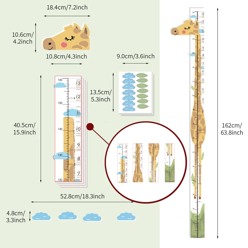 Tofok 3D мультфильм Жираф Высота линейка детская комната Детский сад настенные украшения акриловые детские Рост Мера запись диаграммы