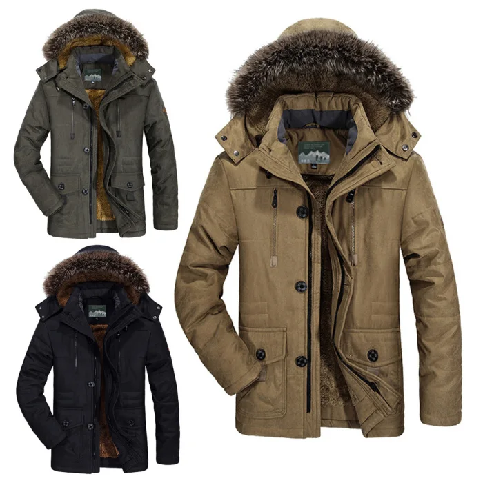 Newly Men Winter Coats Jackets Warm Windproof Thicken with Detachable Hood for Outdoor SD669
