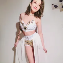 Белые джазовые костюмы для женщин, для ночного клуба, для певцов, одежда для выступлений, для танцев на шесте, Рейв, наряд, Dj Gogo танцоры, одежда для сцены DC3495