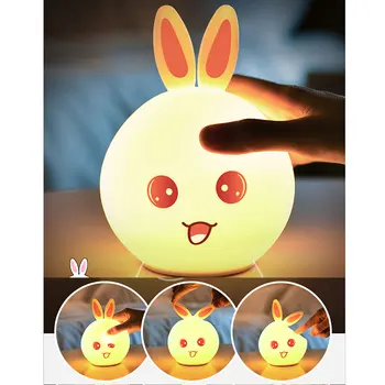 

New Style Rabbit LED Night Light for Children Baby Kids Bedside Lamp Multicolor Silicone Touch Sensor Tap Control BV789
