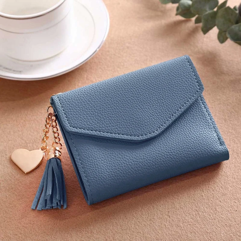 Women's Wallet Cute Student Tassel Pendant Short Wallet Trend Small Fashion PU Wallet 2020 Coin Purse Ladies Card Bag For Women