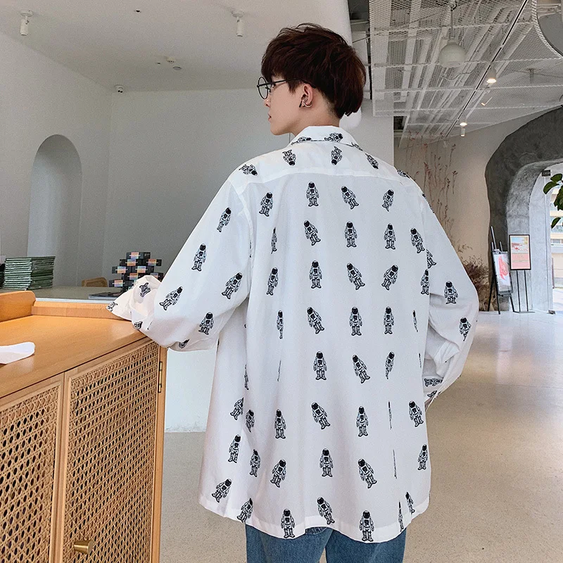 Spring Shirt Men s Fashion Cartoon Printed Casual Shirt Men Streetwear Wild Loose Long sleeved Shirts 2