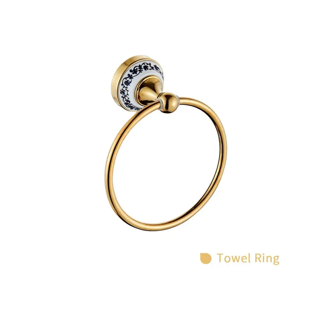 Handle Towel Ring Золотые аксессуары для ванной комнаты, керамические наборы, держатель для полотенец для ванной комнаты, настенный держатель для туалетной бумаги, держатель для туалетной щетки, крепления для ванной комнаты - Цвет: Handle Towel Ring
